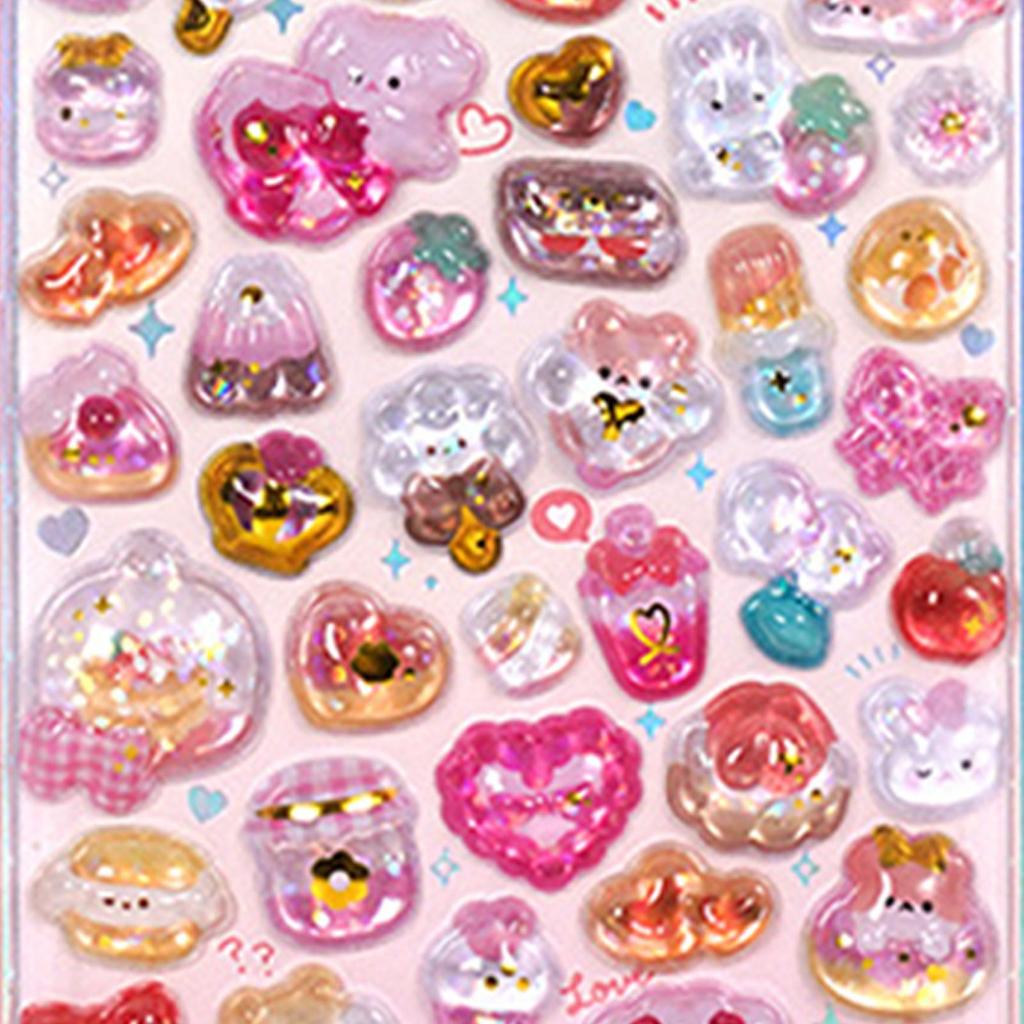 Resin Crystal Cute 3D Stickers Shiny Stickers Texture Decals Self-Adhesive for School Student Teen Child Car Craft Laptop Bottle