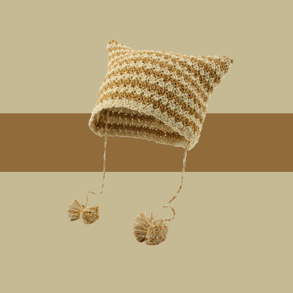 Cute Knitting Striped Devil Ear Casual Cap Japanese Beanie Hat Bonnet Hats Knitted Wool Caps