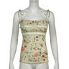 Fairycore Vintage Summer Camis Tops Lace Spliced Floral Printed Strappy Y2K Aesthetic Women Tops Holidays 2000s Cute