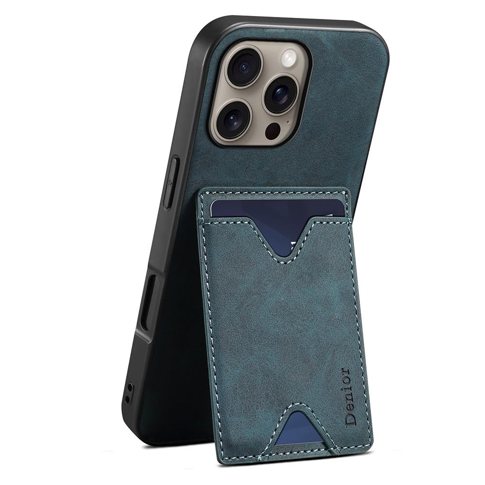 DENIOR For iPhone 16 Pro Max Case Leather+TPU Card Slot Kickstand Phone Cover