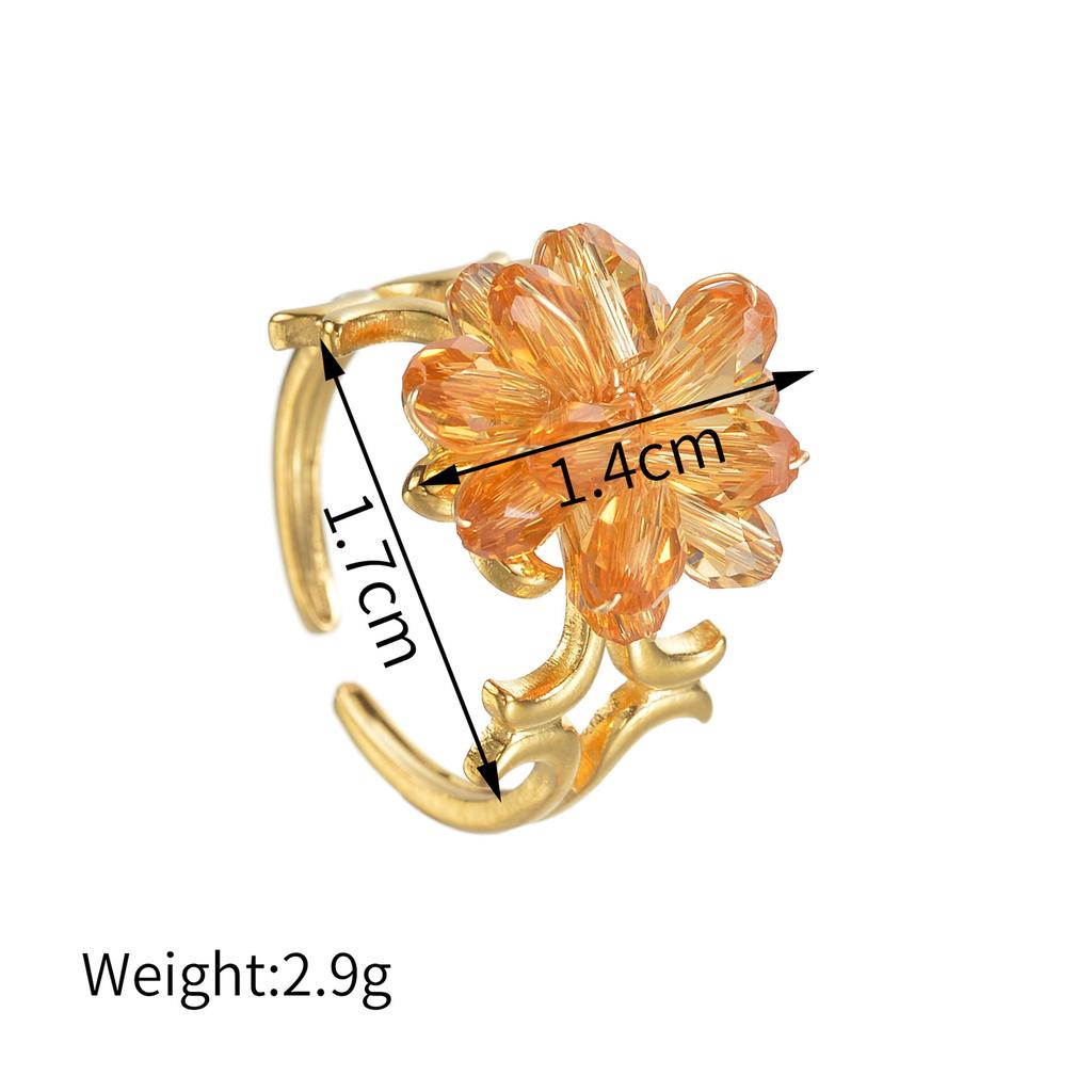 Atoztide Fashion Beaded Flower Open Ring For Women Stainless Steel Exquisite Colored Flower Adjustable Finger Ring Jewelry Gift