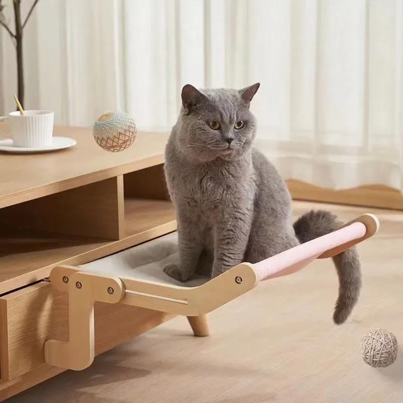 1pc Cat Window Hammock, Wooden Frame Hanging Cat Lounge Bed, Detachable Cat Basking Platform Window Seat Shelves