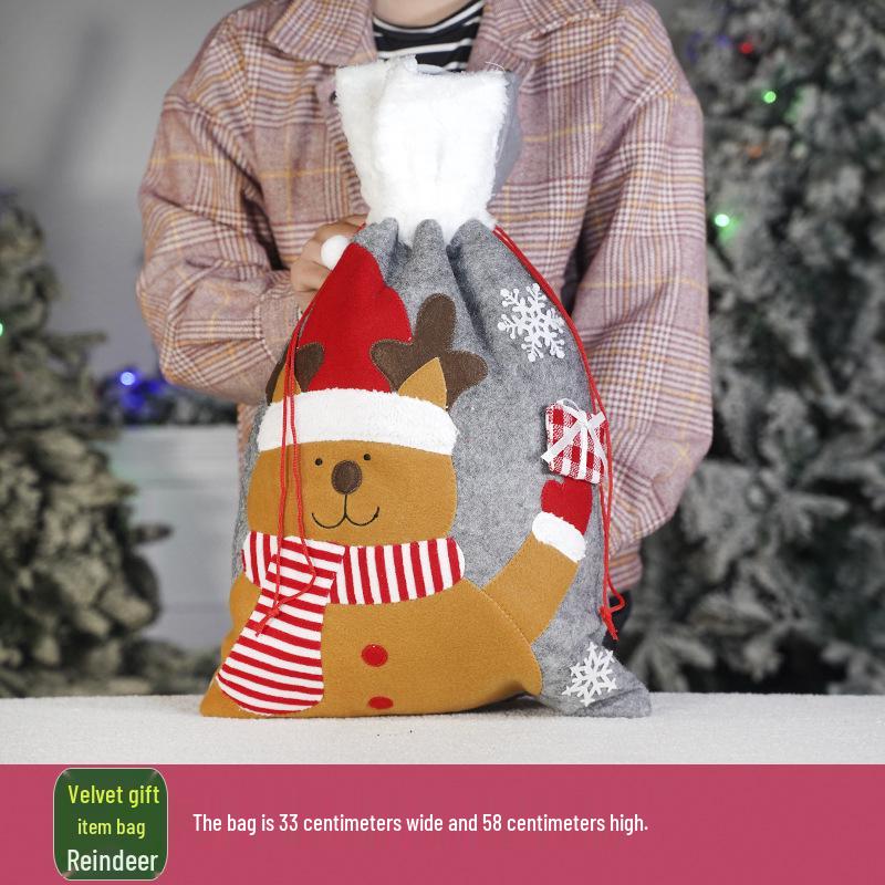 Three-Dimensional Santa Claus Burlap Backpack Candy Bag - Large Christmas Gift Decoration