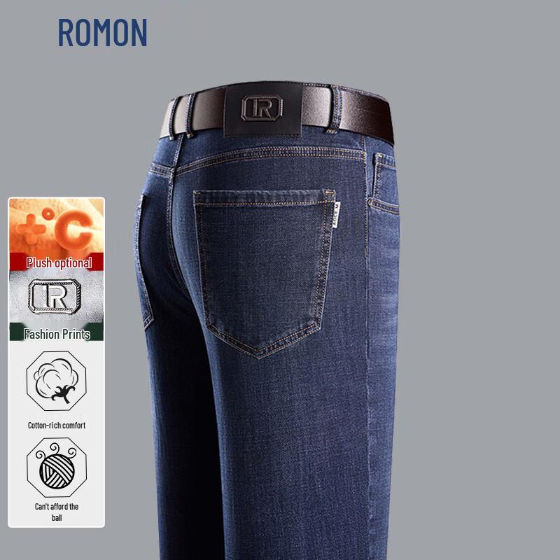 ROMON Men s Straight-Leg Thickened Stretch Denim Jeans 42