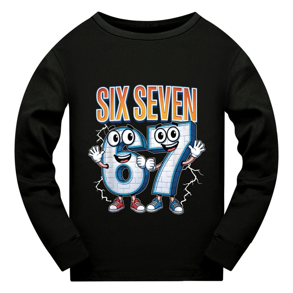 5221 Kids Boys Girls Steal a Brainrot 67 Six Seven Print Long Sleeves T-Shirt