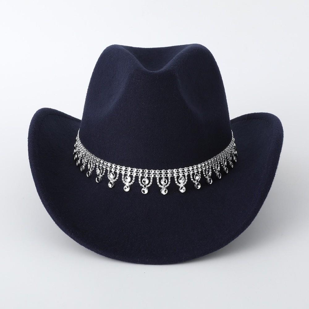 Sparkling Western Cowboy Hat Rhinestone Decoration Top Hat Elegant Felt Fedora Hat Women