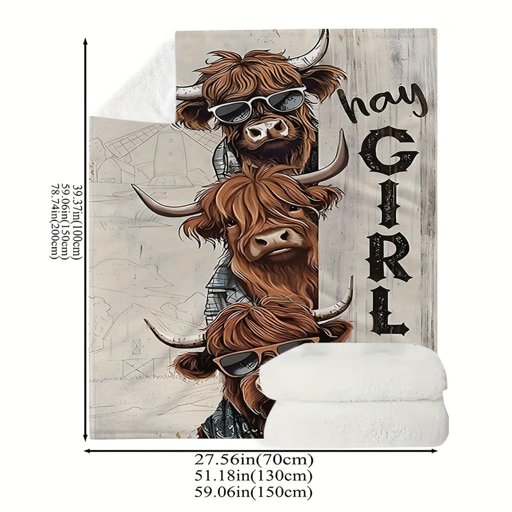 Highland Cow Flannel Throw Blanket,Soft Warm Cow Print Blanket for Sofa Bed,Farm Animal Decor Office Camping Travel Cozy Gift
