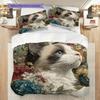 Maine Coon Pattern Bedding Quilt Set Quilt Cover Pillowcase Home Decoration Birthday Gift (1 * Duvet Cover + 2 * Pillowcase, Without Core)