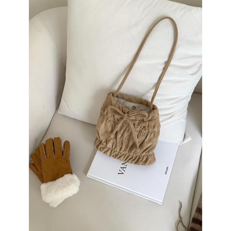 

Folded square bag niche high-end sense autumn and winter retro new shoulder bag women s bow suede bag абрикосовый