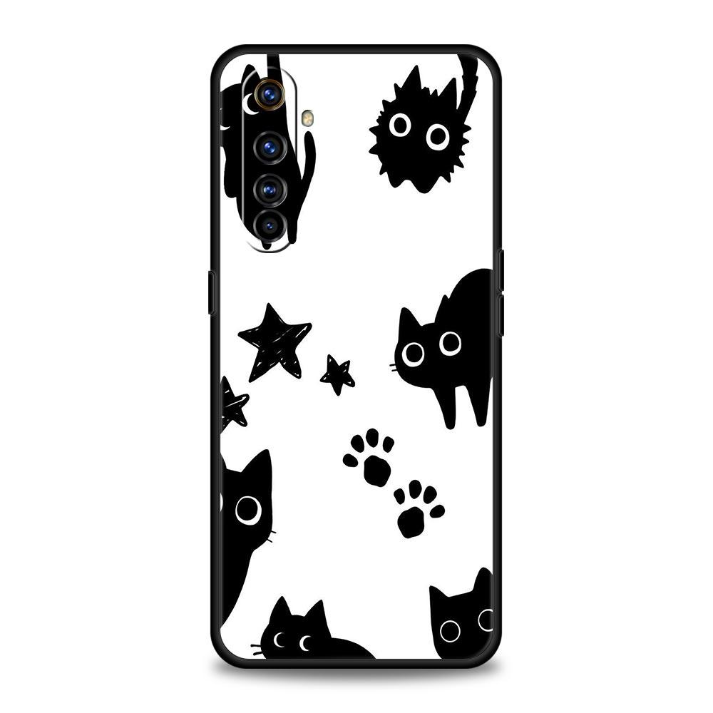 Funny Black Cat Phone Case For Realme 16 15T 14 13 12 11 10 4G 9 8 5G Pro Plus C21 C25 C35 GT5 GT3 GT2 Neo 2 3 3T 5 Cover