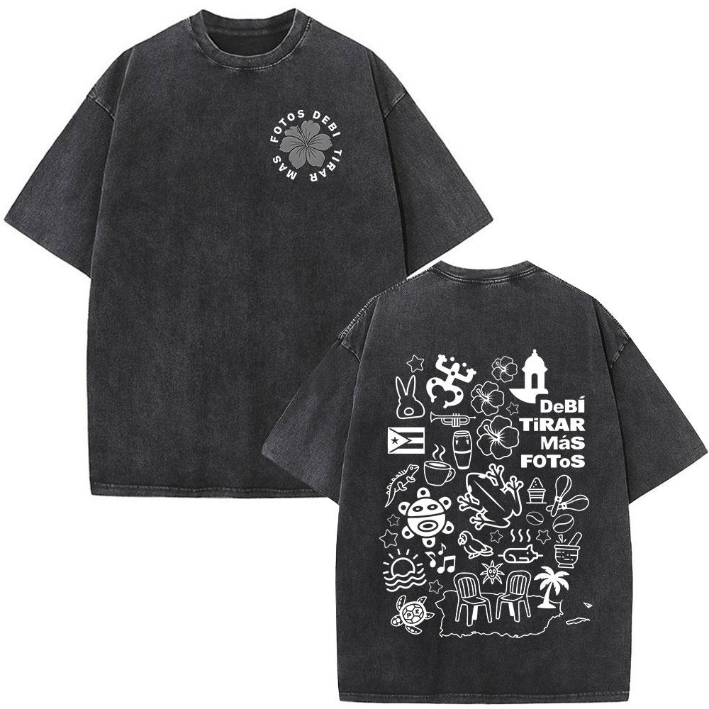 Vintage Washed Rapper Bad Bunny Debi Tirar Mas Fotos DTMF T Shirts Men Women Summer Clothing Fashion Hip Hop Tshirts Streetwear