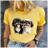 Cotton  Cartoon Sunglasses Shih Tzu Pair Print T Shirt Women Lovely Fluffy Puppy Casual Daily Basic Short Sleeve Top