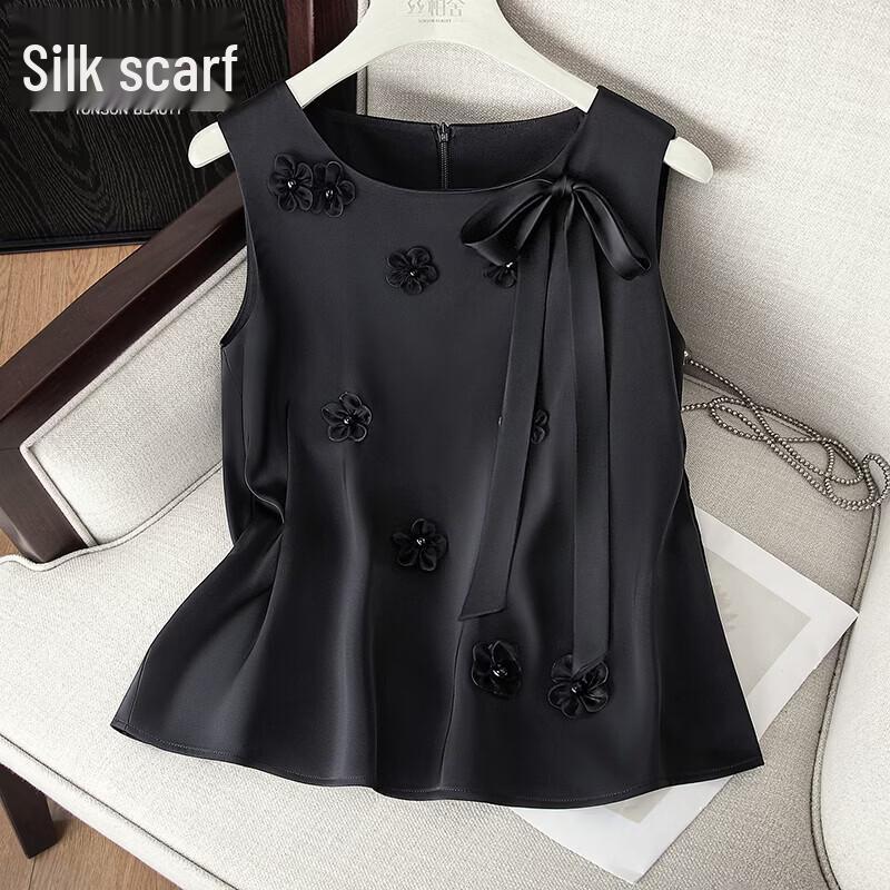 Elegant Round Neck Sleeveless Bow Top M
