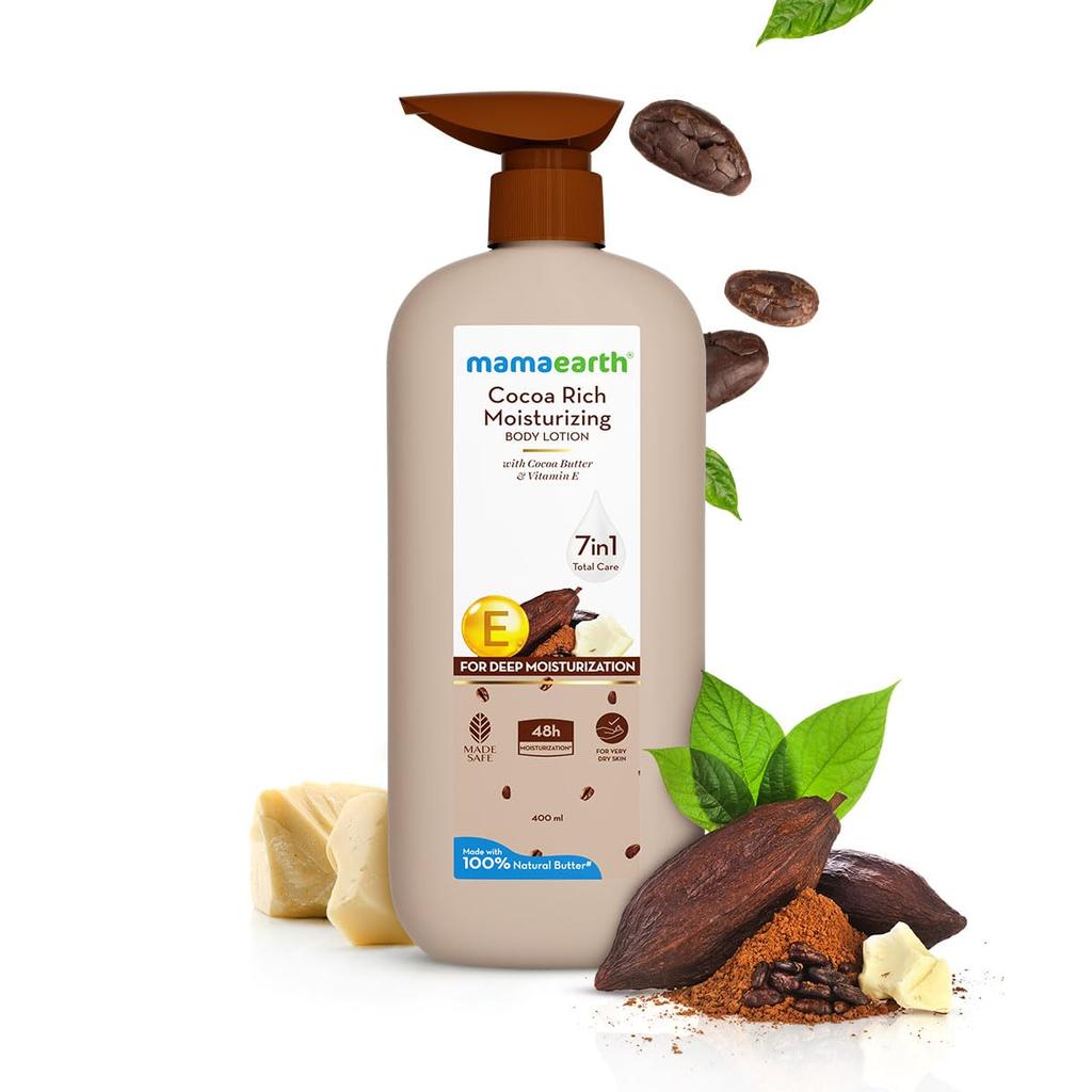 Mamaearth Cocoa Rich Moisturizing Body Lotion 400ml Pack of 1 for Very Dry Skin 48H Hydration 7in1 Care