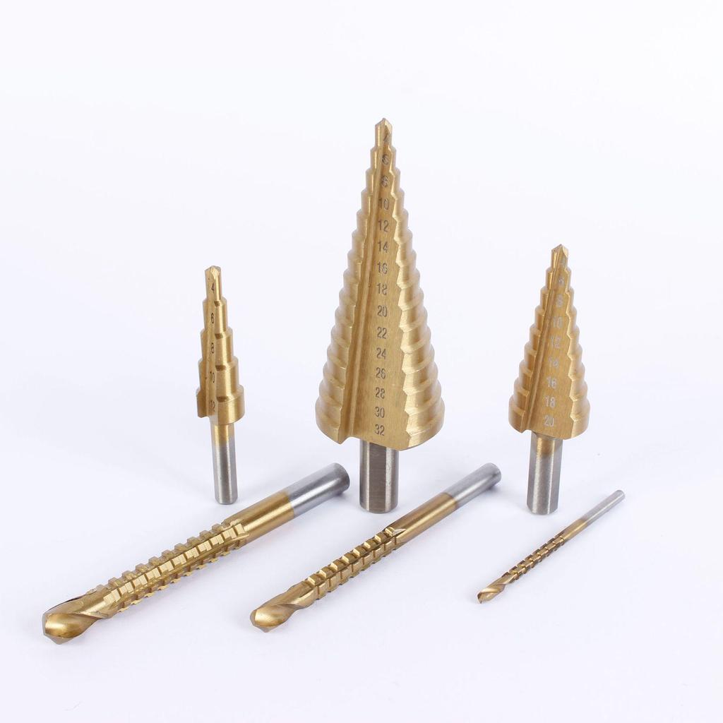 6-Piece Tapered Woodworking Step Drill Bit Set - High-Speed Steel Hole Opener
