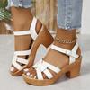 Women's Mid High Heels Sandals Summer Medium Leather Platform Gladiator Sandals Female Ankle Straps Sandals Luxury Beach Shoes