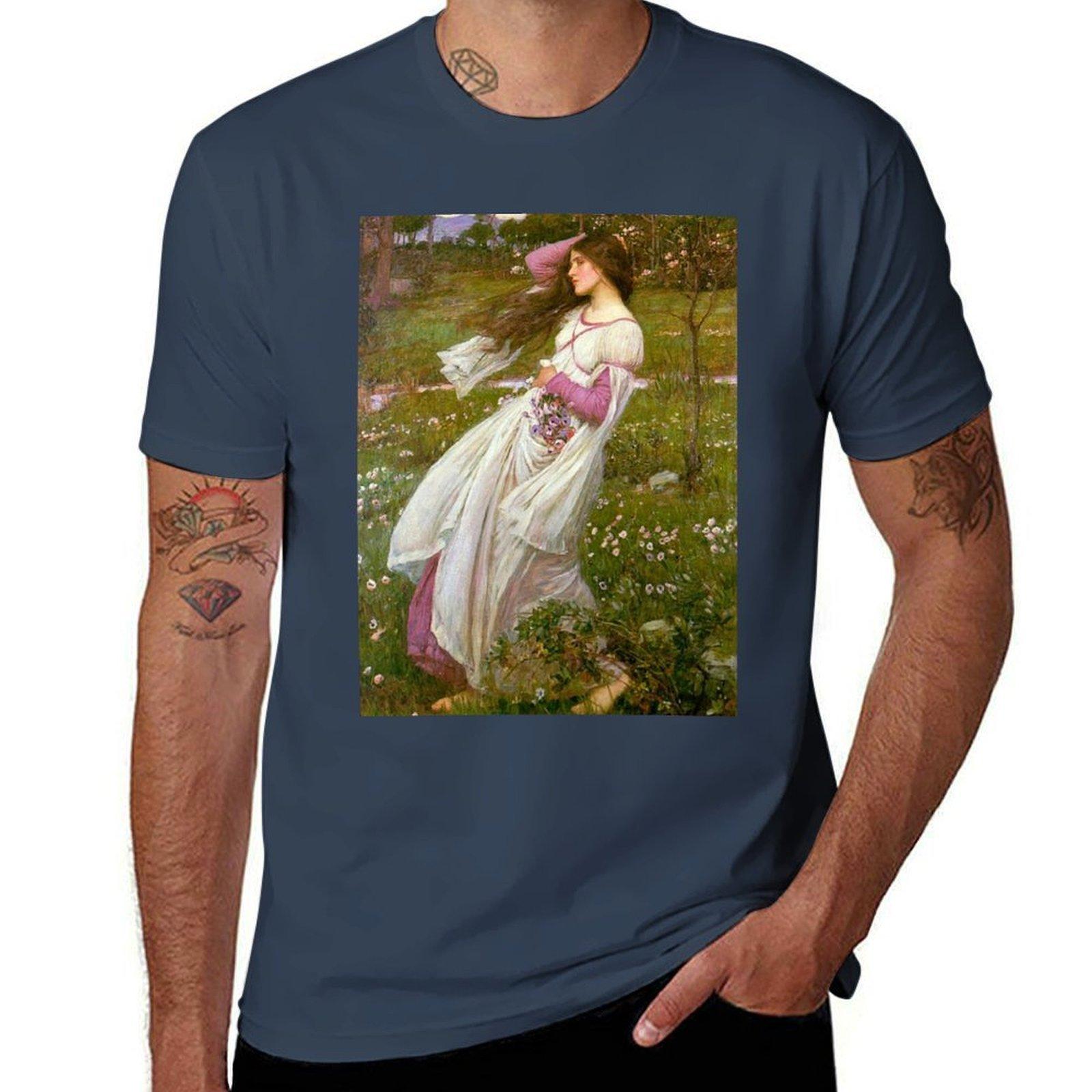 Vintage John William Waterhouse Windswept 1903 Fine Art Tshirt Sports Basic Short Sleeve Tshirt S