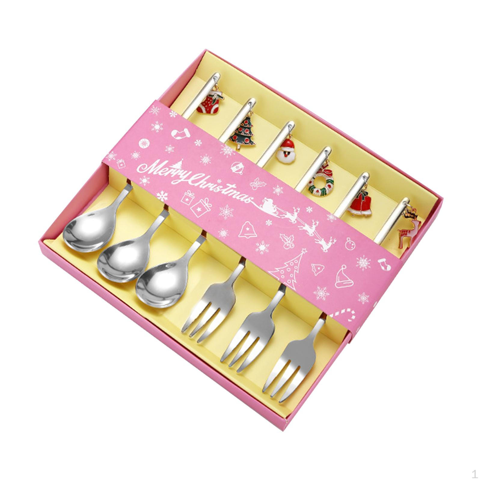 

Рождественский набор ложек и вилок, столовые приборы, десертные ложки и вилки из нержавеющей стали серебряный