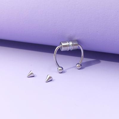 Nuevos Anillos Magnéticos de Acero Inoxidable para Hombres y Mujeres, Remaches Geométricos de Doble Cabeza, Falsos Piercings de Nariz, Accesorios de Herradura para Nariz