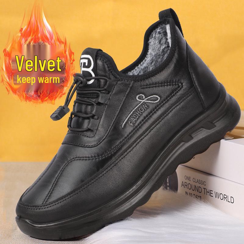 

Мужские теплые зимние ботинки на плюшевой подкладке для среднего и пожилого возраста - Повседневные ботинки для снега на плоской подошве 44 чёрный