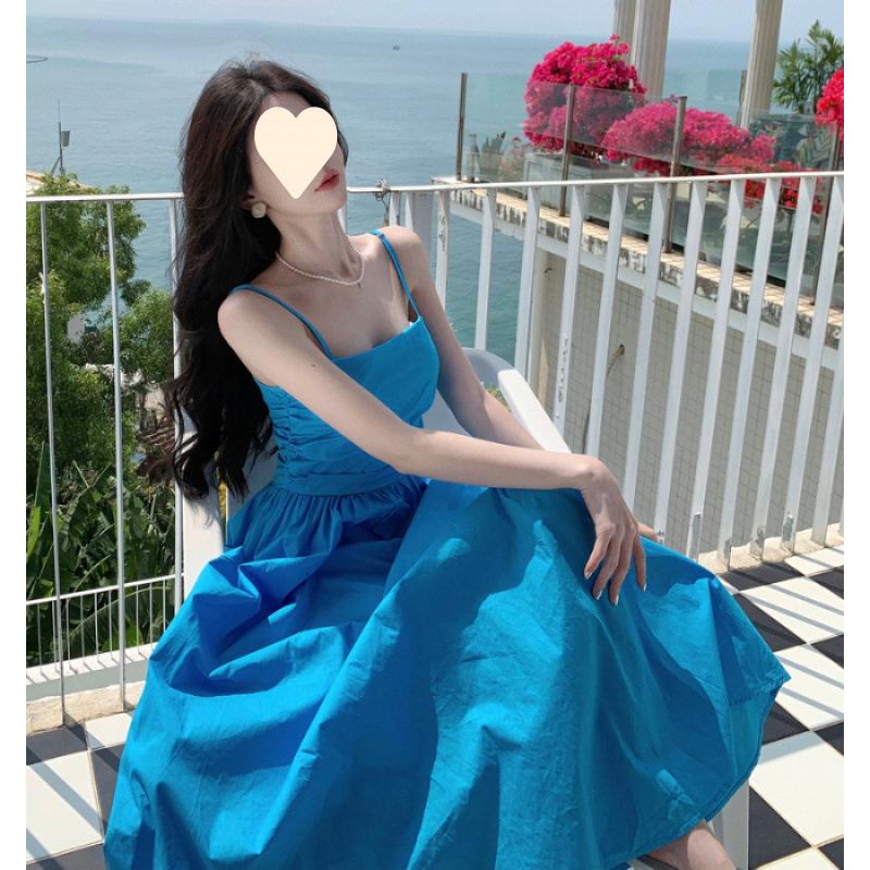 Yunnan Dali Travel Wear Dress Women Sanya Vacation Photo Beach Dress Hainan French Suspender Long Dress Fairy