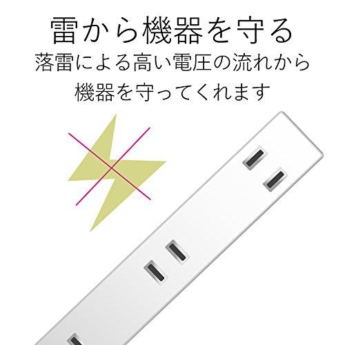 ELECOM Power Tap, Wide Outlet for 5 AC Adapters, 6 Outlets with Lightning Guard, 1m, White T-NSLK-2610WH