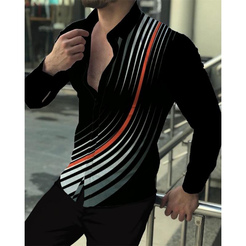 Men's Luxury Social Men's Shirts Lapel Button Shirts Casual Plaid Print Long Sleeve Tops Mens Club Prom Cardigan Tops