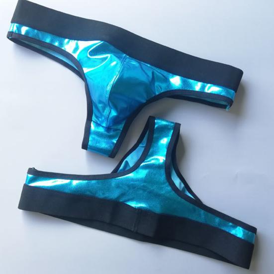 Culottes pour hommes Club Élasticité Couleur contrastée Séchage rapide Surface brillante Taille basse Vêtements de club Sous-vêtements en similicuir String pour hommes Night-club