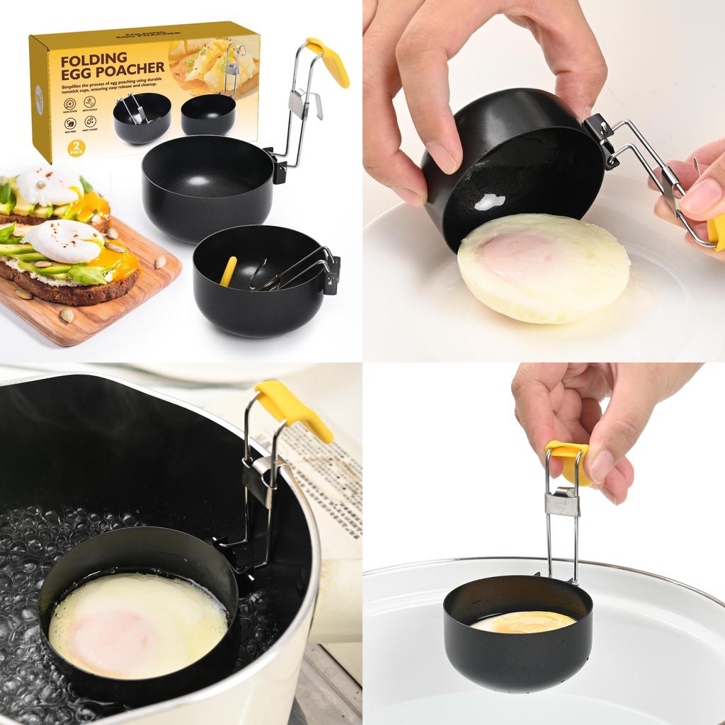 Foldable Egg Poacher Set With Non Stick Round Shape For Home Kitchen Cooking