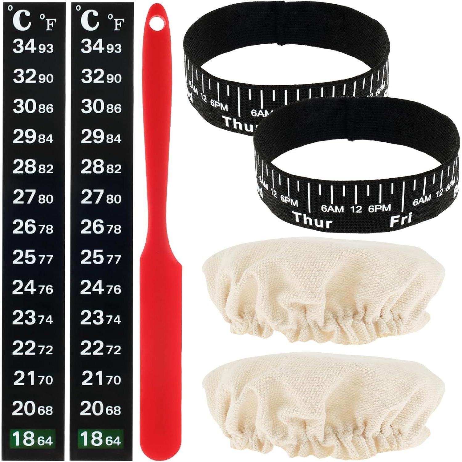 7pcs Replacement Set for Sourdough Starter Jar, Sourdough Starter Kit with Cloth Cap Silicone Spatula Date Band Temperature Paper for Yeast Bread 7-Pack