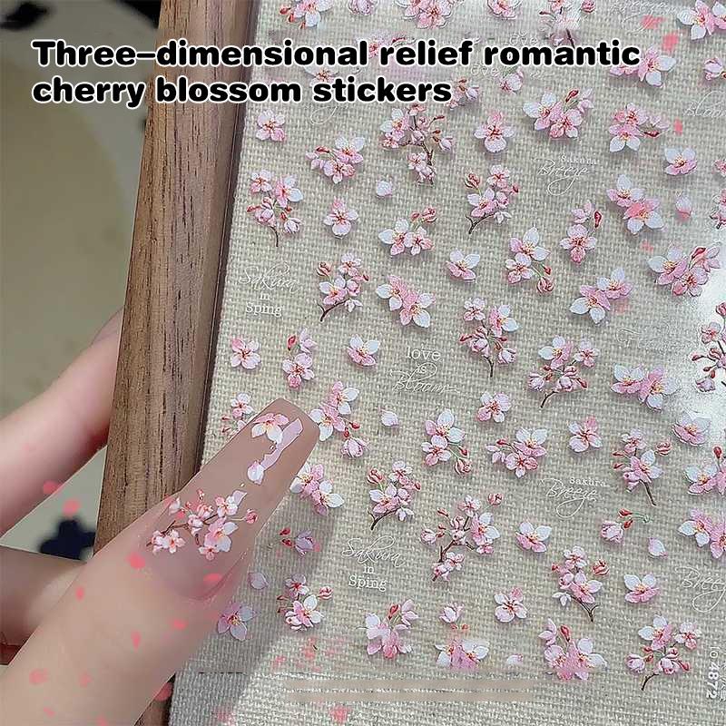 1 Stück 5D Weiche Relief-Kirschblüten-Nagelsticker Selbstklebende Blumendecals zur Nagelkunst-Dekoration, Einfach anzubringendes Press-On-Design
