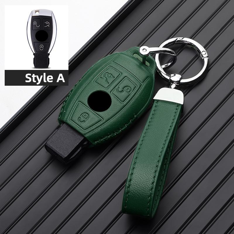 

Leather Car Key Case Remote Cover Shell Bag Holder Fob For Mercedes Benz A B C E S Class S400L CLA CLS GLC GLE GLS EQE EQS 2025 Style A Green