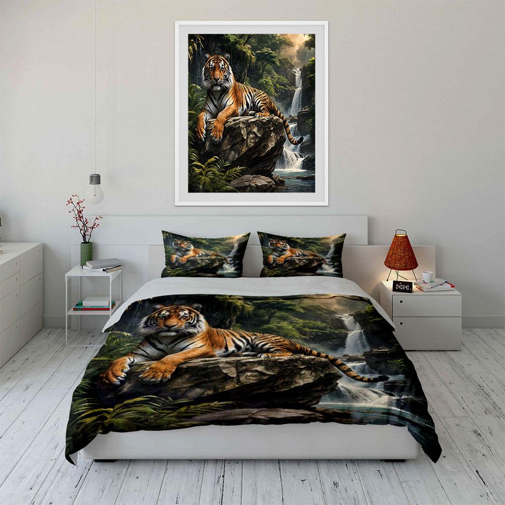 Multiple sizes Tiger in lush jungle Print Bedding Set 1 Duvet Cover 2 Pillowcases for Adult and Children Luxury Gift Full Size
