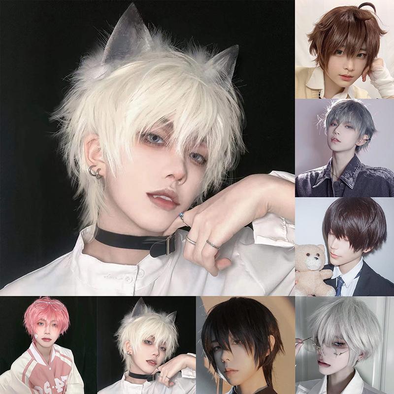 Men Anime Cosplay Wig Male Short Straight Costume Synthetic Hair Cause Wigs Heat Resistant Synthetic Scalp Hair