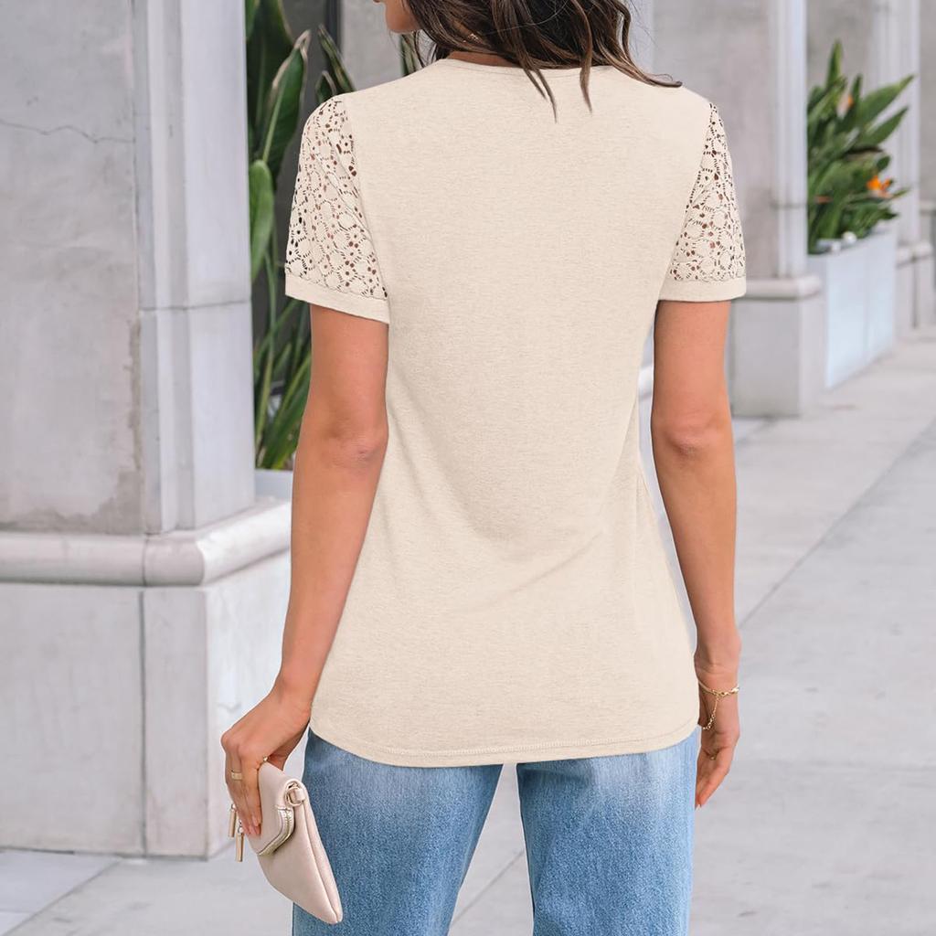 Women's Fashion Casual Lace T-Shirt Short Sleeve Top