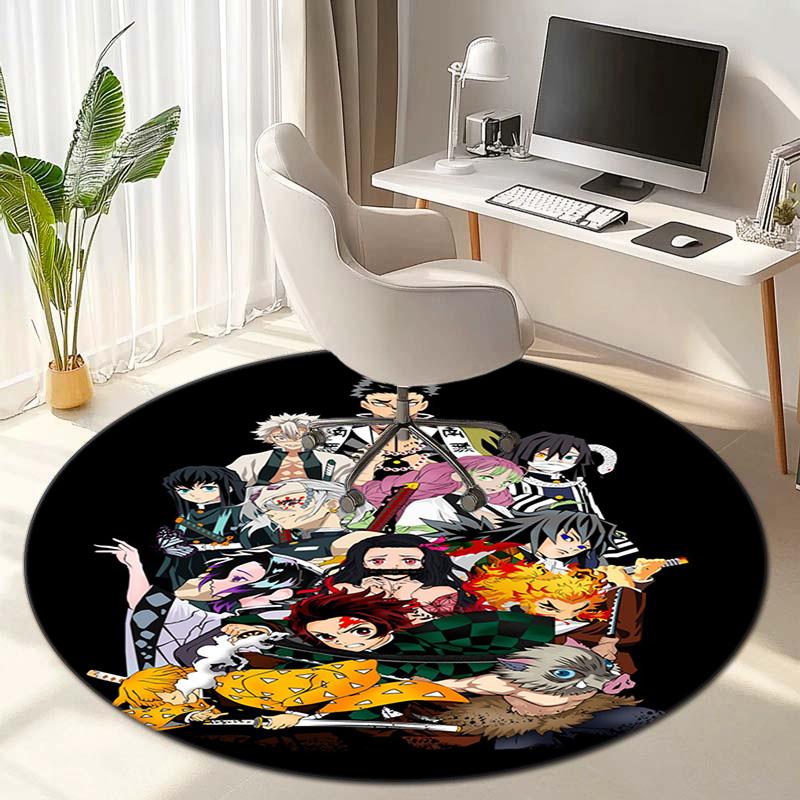 Classic Japanese-style Cartoon Demon Slayer Round Rug, Home Soft Decorative Anti-slip Yoga Mat and Chair Mat, Outdoor Floor Mat Carpet K23