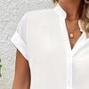 Camicia da Donna Collo Alto Manica Corta Abbottonatura a Bottoni Camicia Casual Monocolore Camicia da Lavoro Estiva Abbigliamento Quotidiano da Viaggio