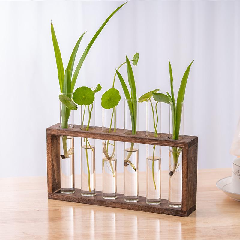 Creative Wooden Hydroponic Shelf Vase: Hanging Glass Ornament for Plant Decoration