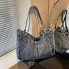 Borse a Spalla Vintage di Grande Capacità Stile Coreano Denim Lavato Casual e Minimalista Borsa da Pendolarismo Nuova Moda Semplice Borsa per Mamma