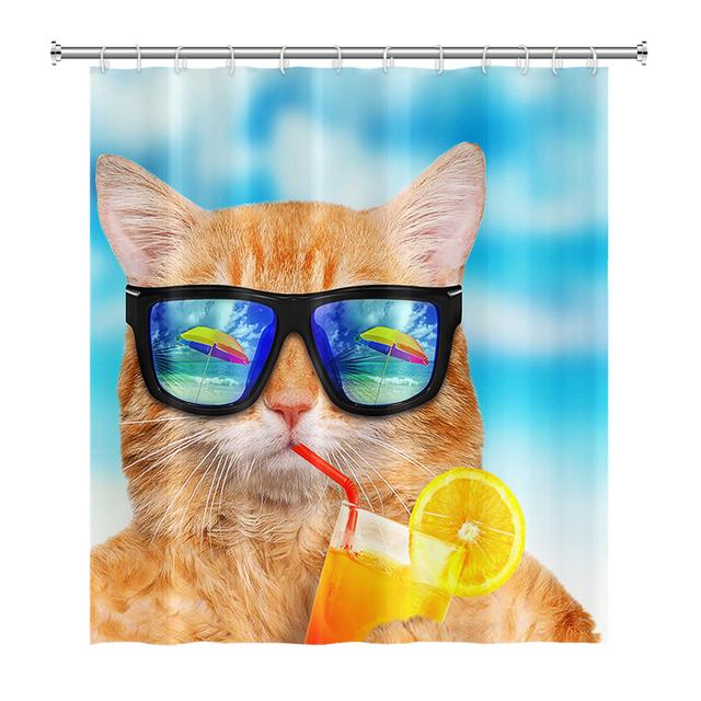 

Забавные занавески для душа, занавеска для ванной комнаты с крючками, декор, водонепроницаемая 3d занавеска для кошки и собаки, ванна 180*180 см, креативная индивидуальная занавеска для душа W180xH200cm