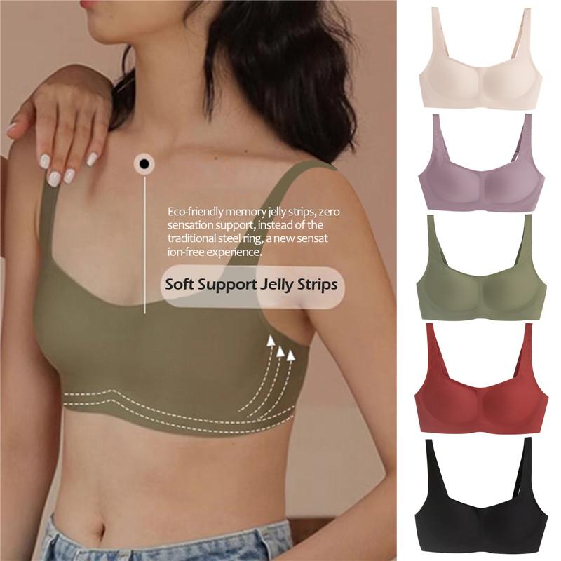 French Square Neck Jelly Strips Bra Soft Support No Steel Ring No Trace Thin Gather Underwear Women'S Comfortable Bra