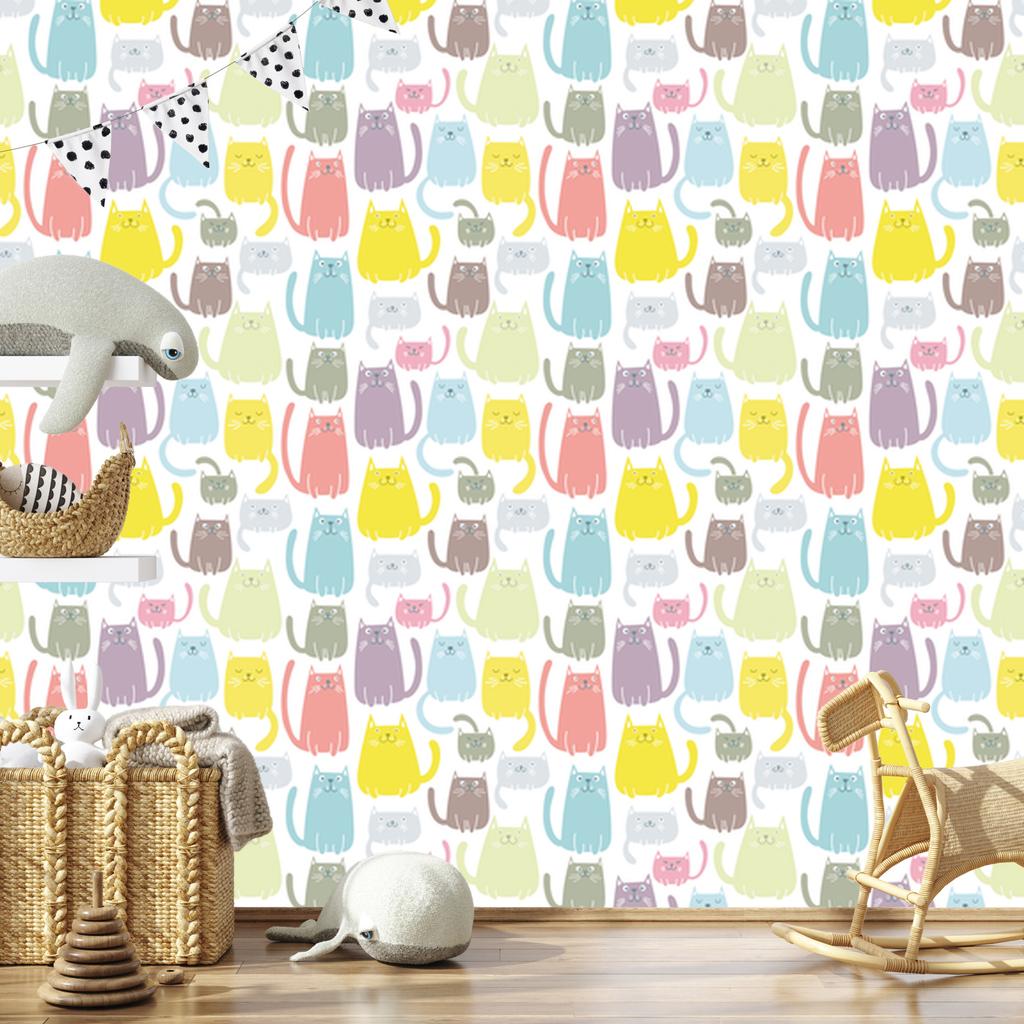 Colorful Cheerful Kittens Wallpaper for Living Room and Bedroom 50x1000
