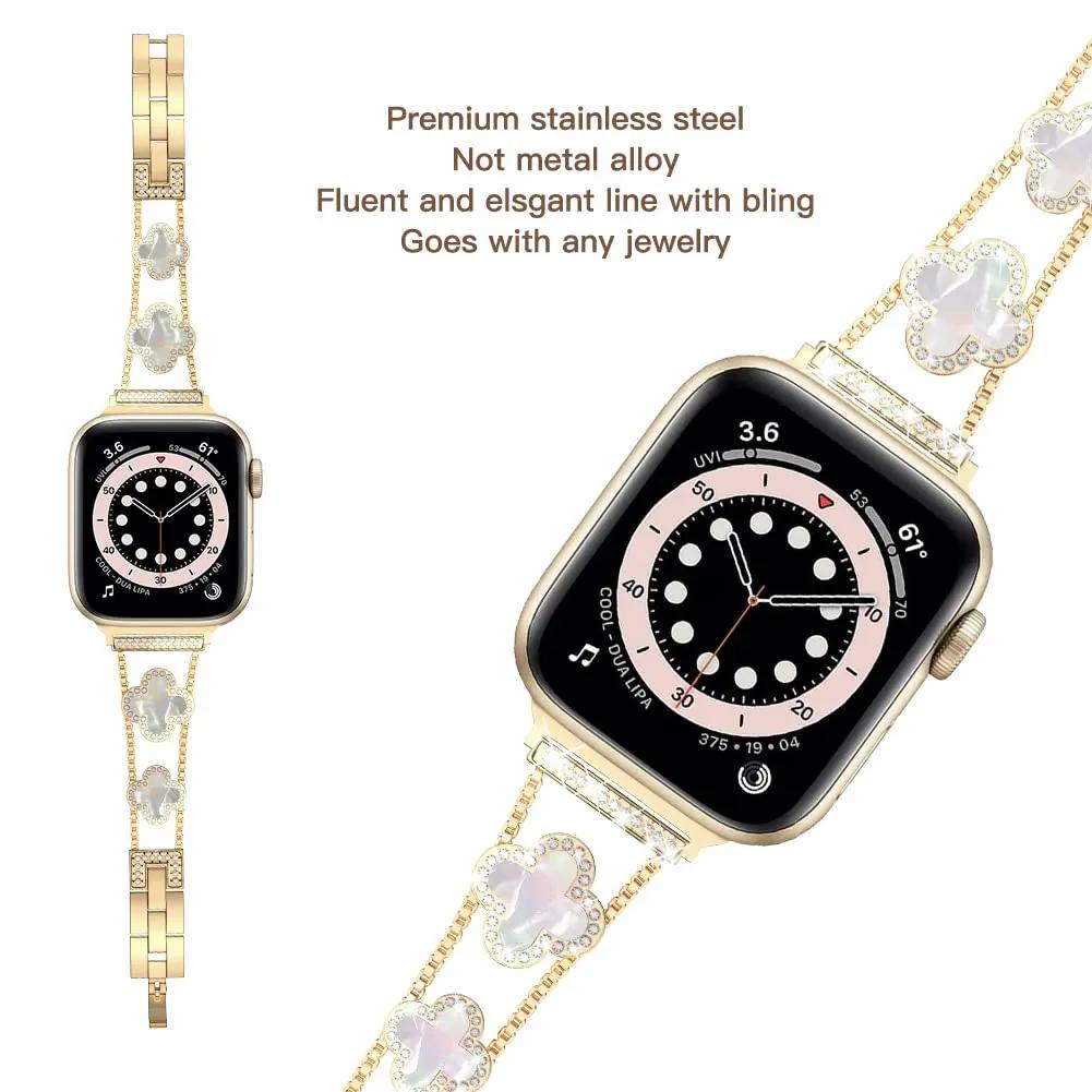 Women Diamond Bracelet Strap Metal Belt Watch Band for Apple Watch Ultra2 49/45/44/42/41/40/38mm Iwatch Series 8 7 SE 6 5 4 3