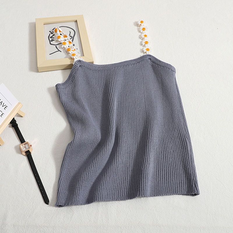 Letni Słodki Kwiatowy Top na Ramiączkach dla Kobiet Dopasowany, Wewnętrzny i Zewnętrzny Krótki Top Dzianinowy dla Studentek