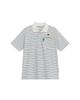 THEMUSEUMVISITOR Flower Embroidery Stripe Collared T-Shirt (White)