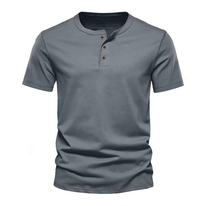 T-shirt da uomo Henley a maniche corte, tinta unita, casual, basic