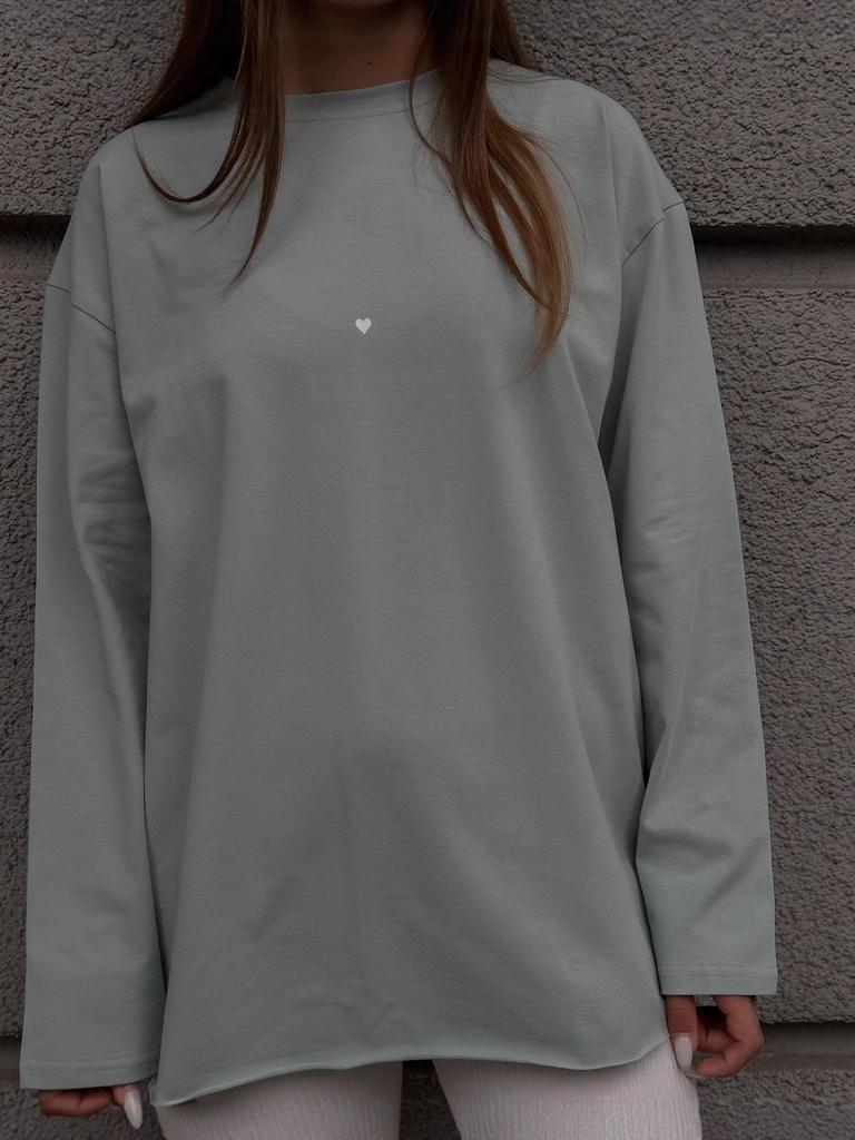 Unisex Heart Print Logo Casual Loose Long Sleeve T-shirt for Early Spring