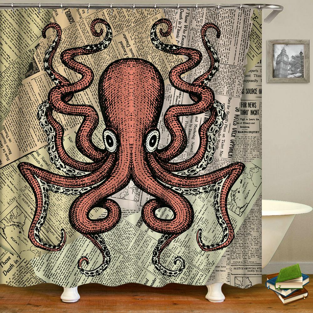 Octopus Seas Shower Curtains Bath Curtain 180*180Cm Waterproof Bathroom Home Decor Washable Fabric Bathroom Screen With 12 Hooks