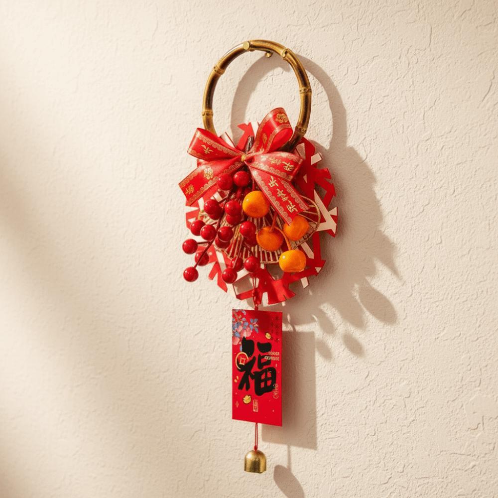 Traditional New Year Decorations with Bell Exquisite Spring Festival Decoration Handcrafted Bamboo Ring Pendants Entrance Door