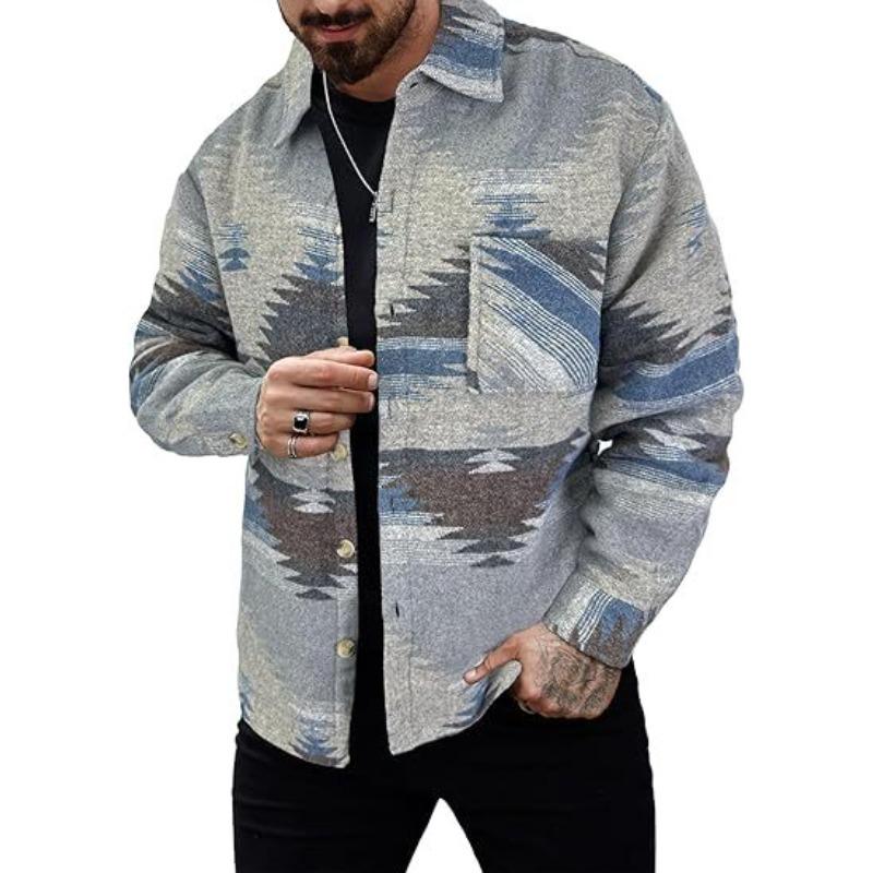 

Мужская повседневная куртка из хлопка с принтом на пуговицах, куртка с длинным рукавом и лацканами в стиле вестерн-жаккард XXXL